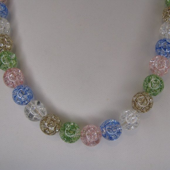 Translucent Pastel Crackle Bead Necklace 21" L - Picture 2 of 6